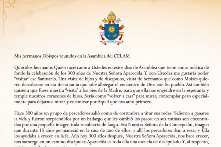El Santo Padre envía un mensaje al CELAM reunido en plenaria