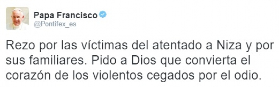 Papa Francisco: «Pido a Dios que convierta el corazón de los violentos cegados por el odio».