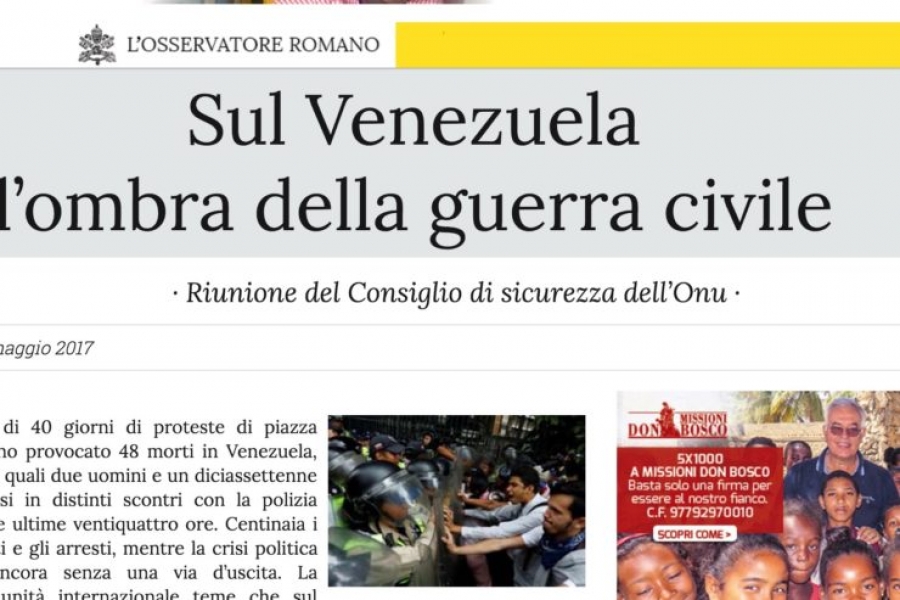L’Osservatore Romano: temor por una guerra civil en Venezuela