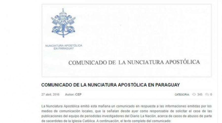 Nunciatura Apostólica en Paraguay desmiente censura a diarios