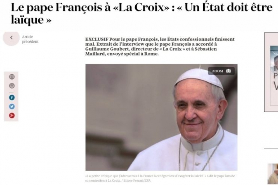 Entrevista de La Croix al Papa: Economía de mercado, eutanasia, objeción de conciencia y laicismo